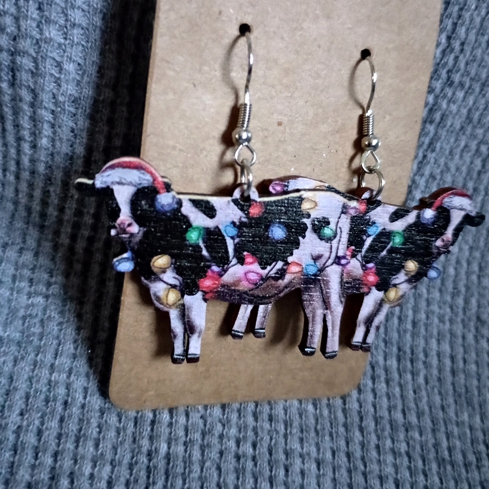 Christmas cow earrings